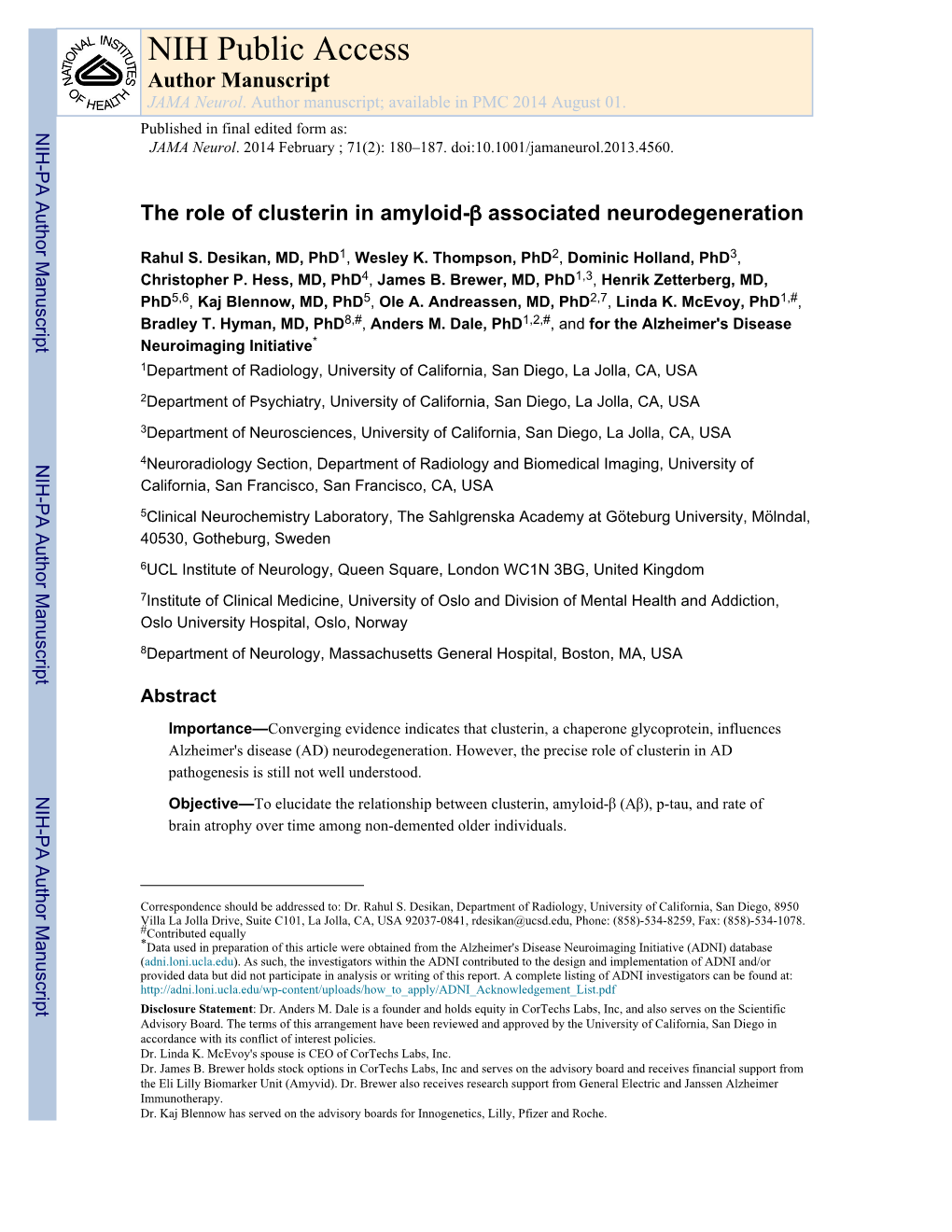 NIH Public Access Author Manuscript JAMA Neurol