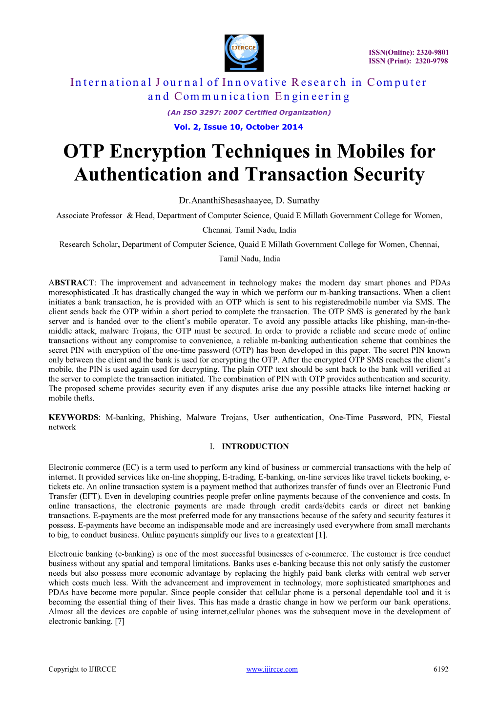 OTP Encryption Techniques in Mobiles for Authentication and Transaction Security