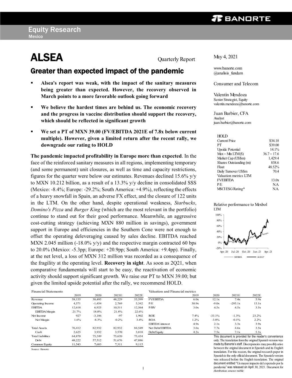 ALSEA Greater Than Expected Impact of the Pandemic @Analisis Fundam