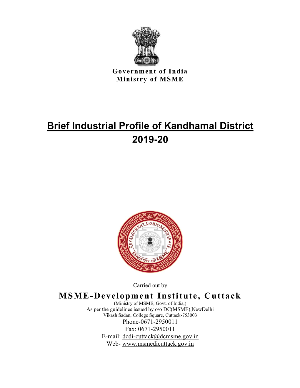 Brief Industrial Profile of Kandhamal District 2019-20