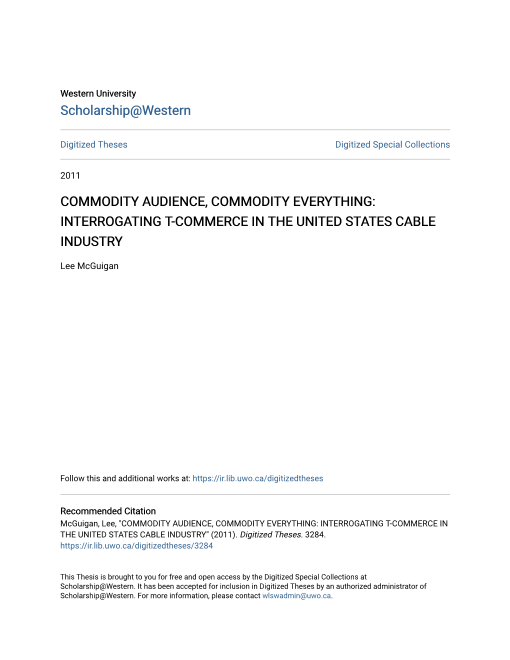 Commodity Audience, Commodity Everything: Interrogating T-Commerce in the United States Cable Industry