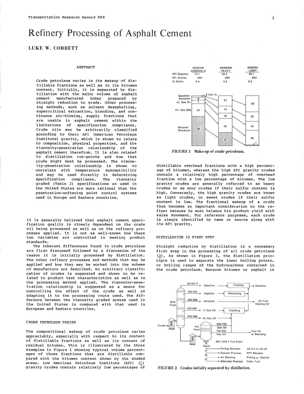 Refinery Processing of Asphalt Cement