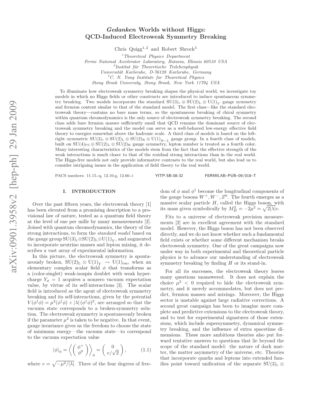 Arxiv:0901.3958V2 [Hep-Ph] 29 Jan 2009 Eul Rkn SU(2) Broken, Neously Information