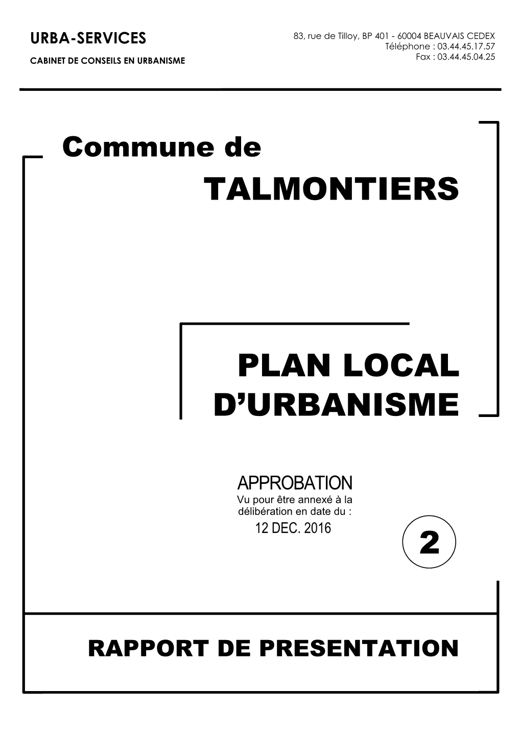 Plan Local D'urbanisme Talmontiers 2