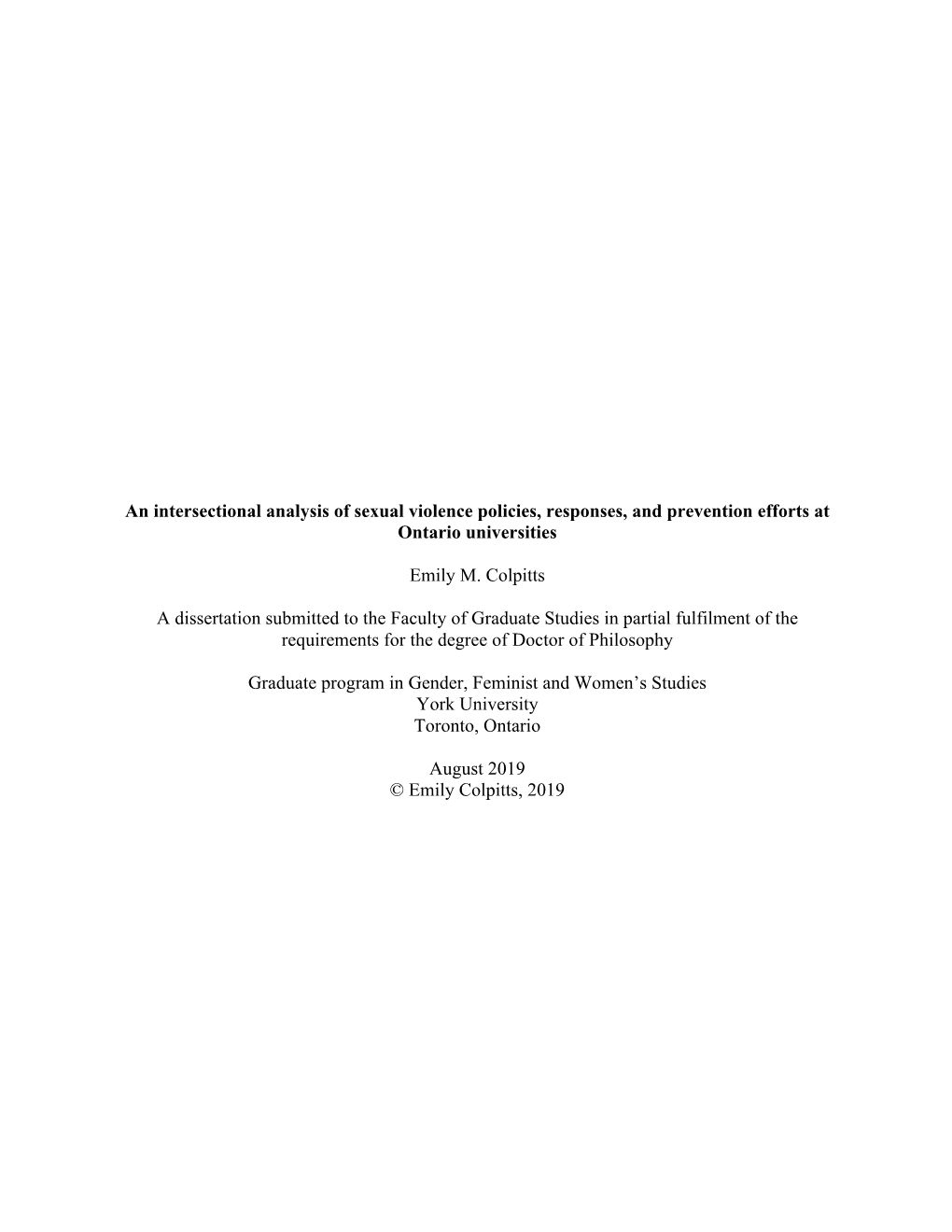 An Intersectional Analysis of Sexual Violence Policies, Responses, and Prevention Efforts at Ontario Universities