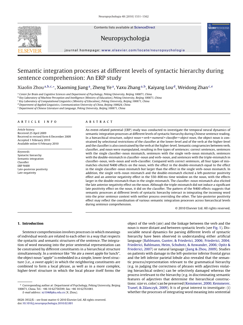 Semantic Integration Processes at Different Levels of Syntactic Hierarchy During Sentence Comprehension: an ERP Study