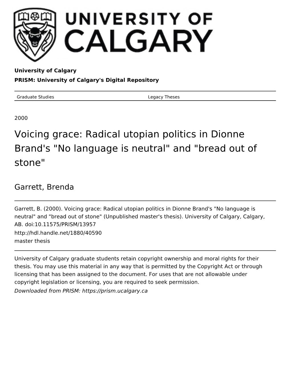 Radical Utopian Politics in Dionne Brand's 