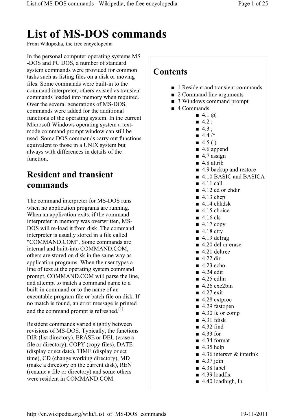 List of MS-DOS Commands - Wikipedia, the Free Encyclopedia Page 1 of 25