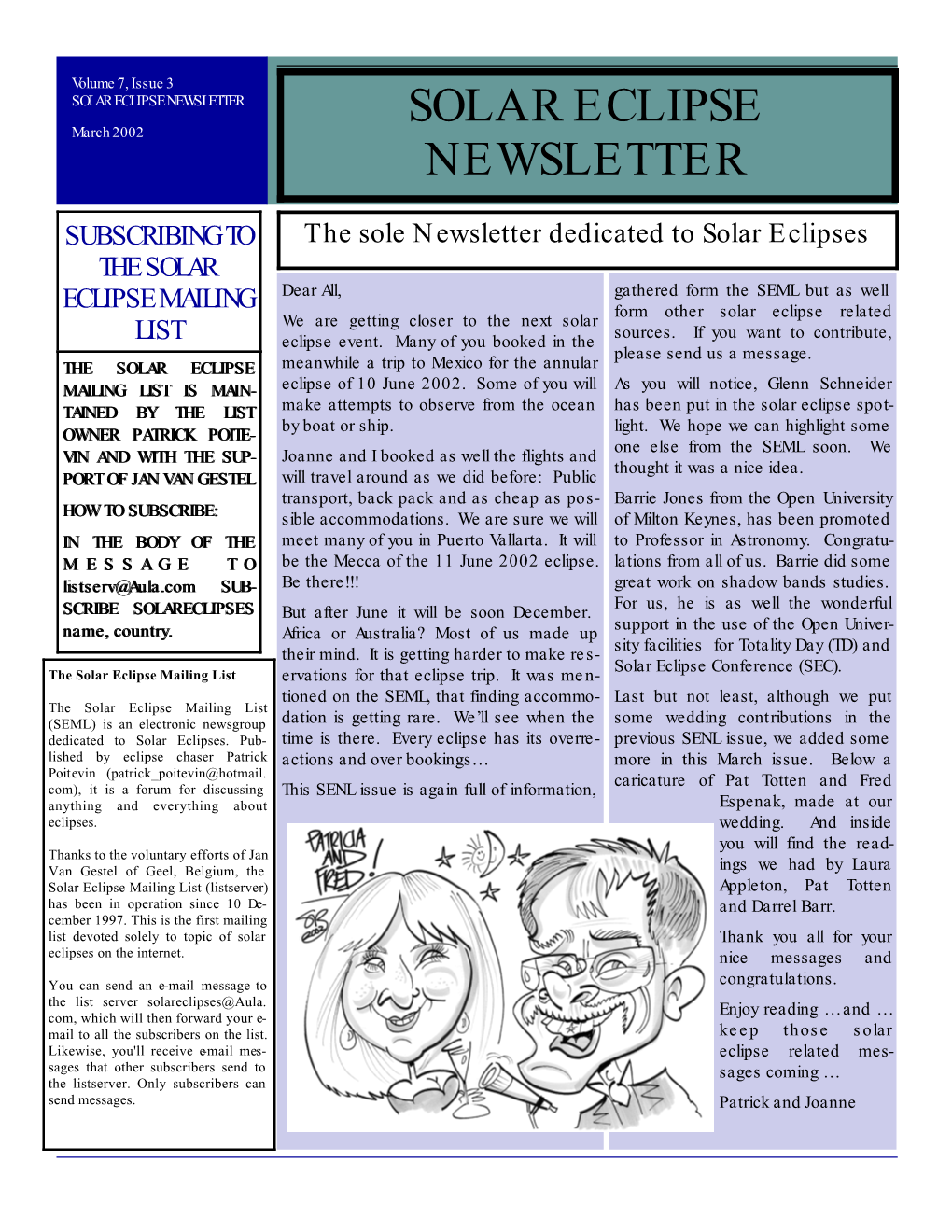 SOLAR ECLIPSE NEWSLETTER SOLAR ECLIPSE March 2002 NEWSLETTER