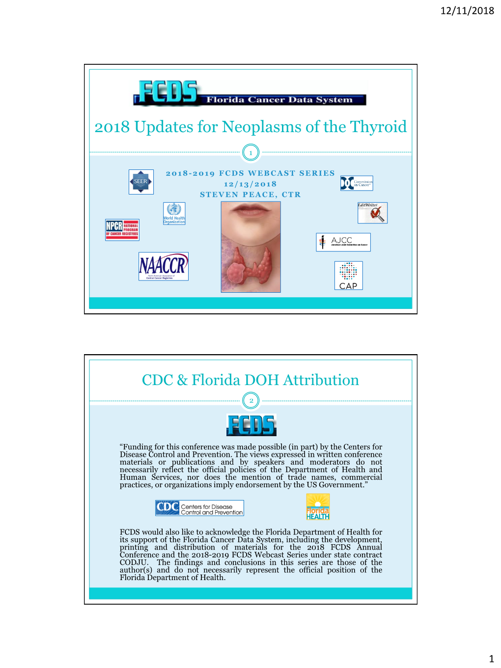 2018 Updates for Neoplasms of the Thyroid