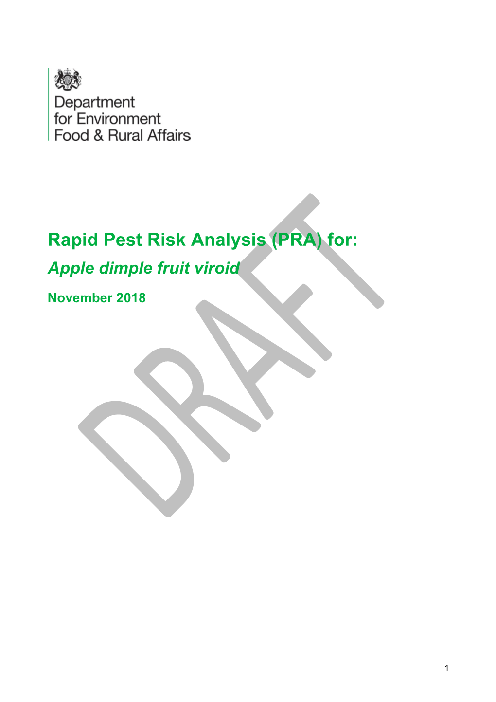 Rapid Pest Risk Analysis (PRA) For: Apple Dimple Fruit Viroid