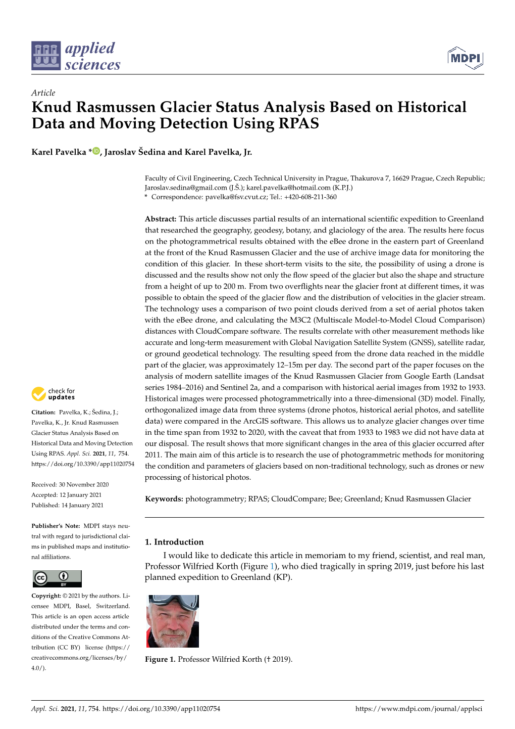 Knud Rasmussen Glacier Status Analysis Based on Historical Data and Moving Detection Using RPAS