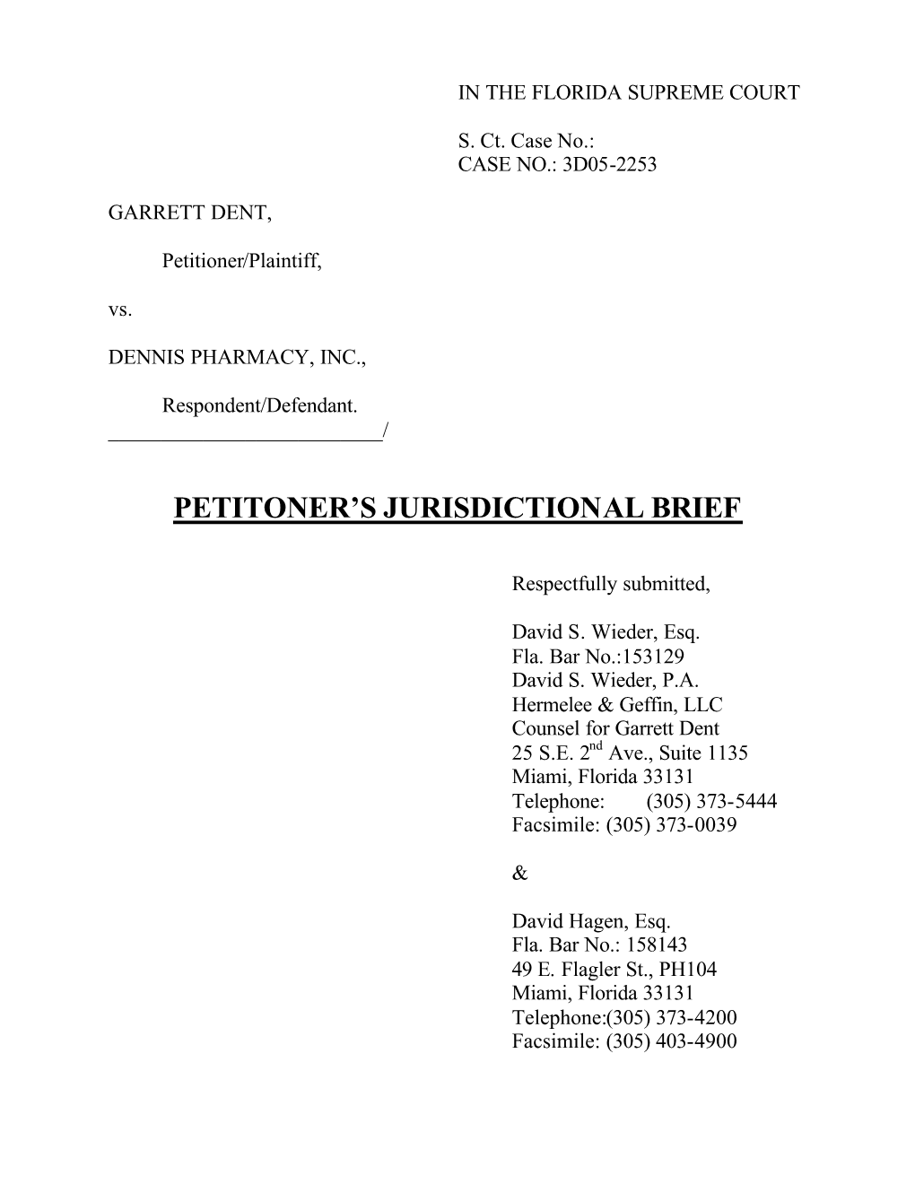 Petitoner's Jurisdictional Brief