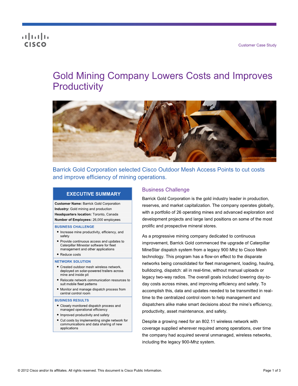 Gold Mining Company Lowers Costs and Improves Productivity Case Study