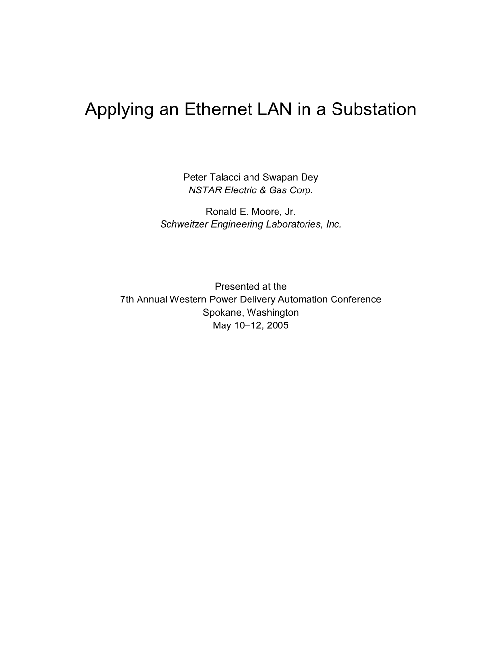 Applying an Ethernet LAN in a Substation