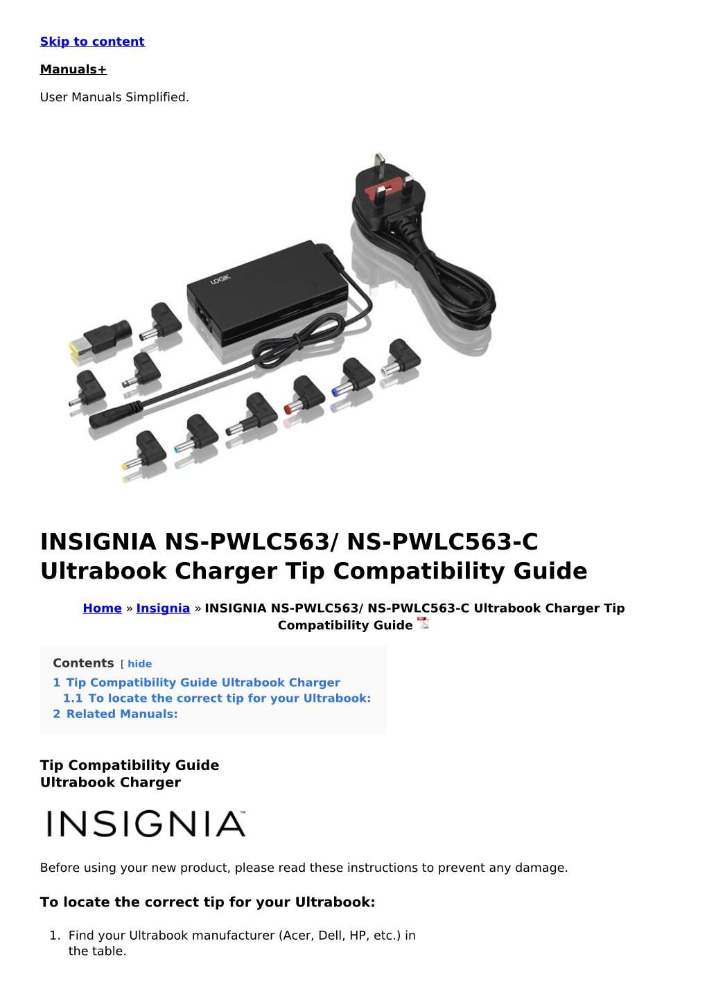 NS-PWLC563-C Ultrabook Charger Tip Compatibility Guide