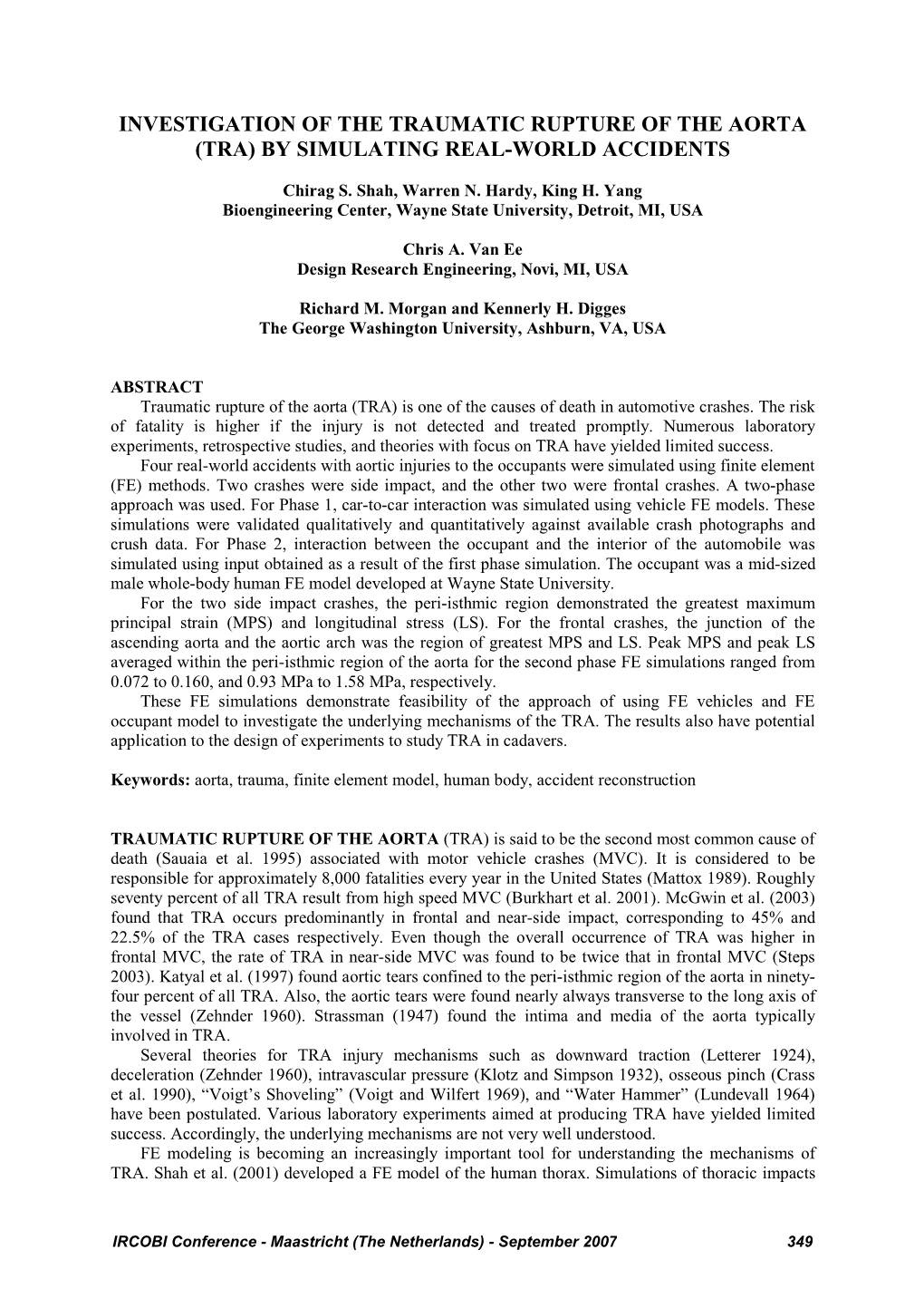 Investigation of the Traumatic Rupture of the Aorta (Tra) by Simulating Real-World Accidents