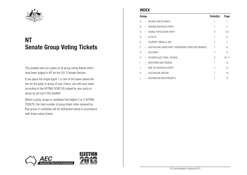 NT Senate Group Voting Tickets