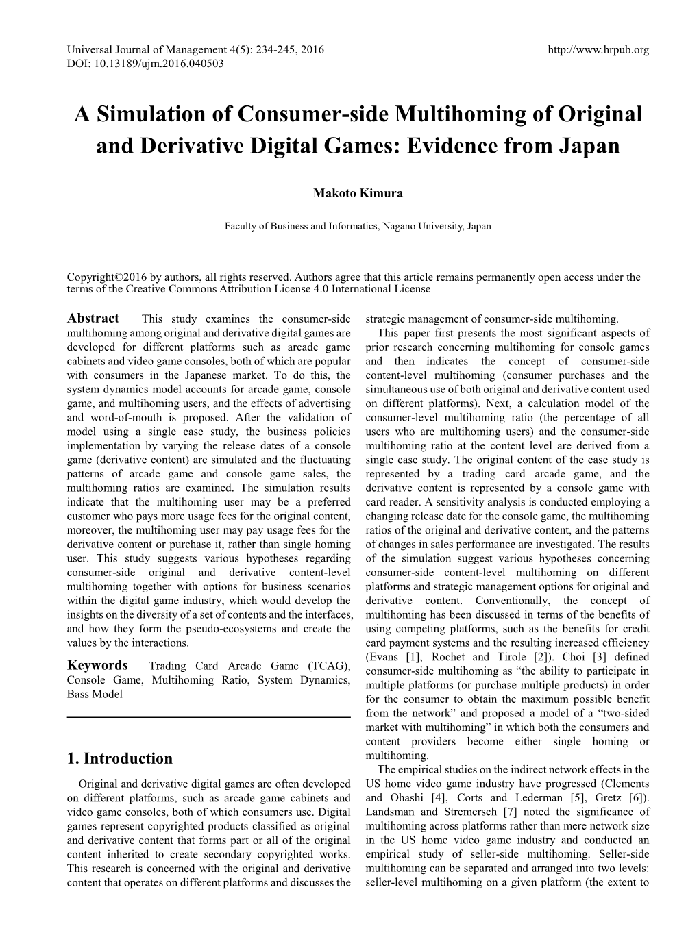 A Simulation of Consumer-Side Multihoming of Original and Derivative Digital Games: Evidence from Japan