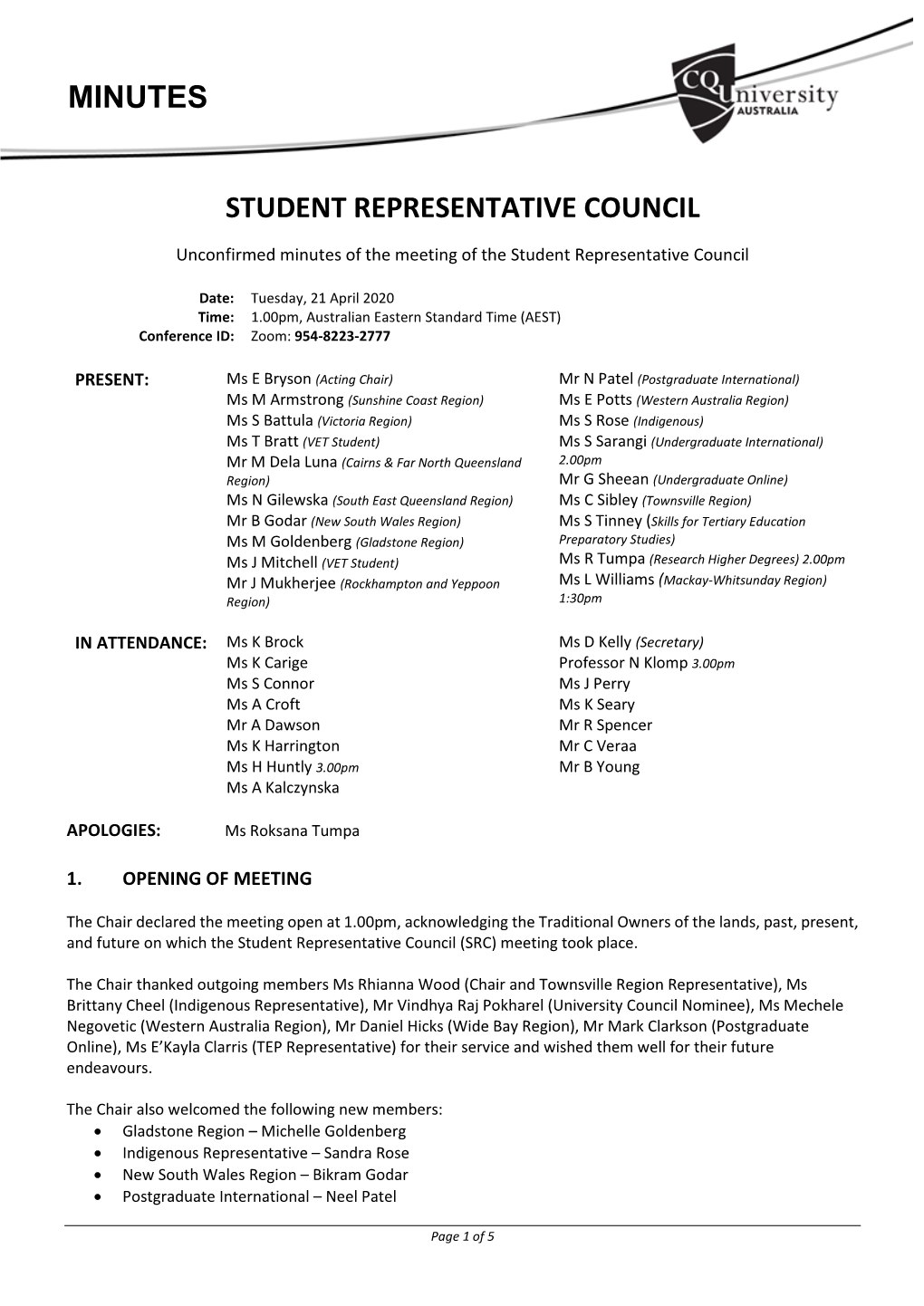 Student Representative Council Minutes