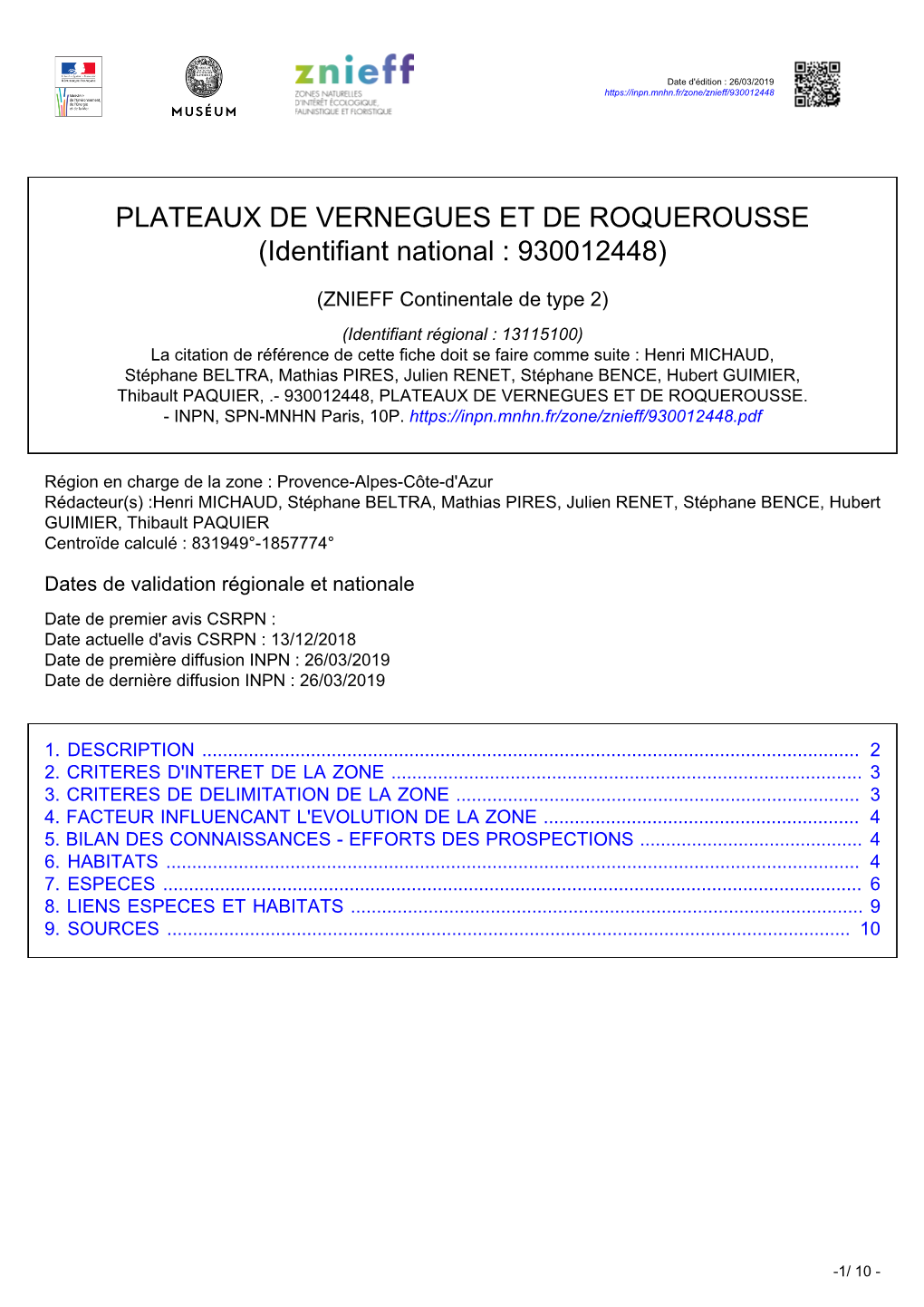 PLATEAUX DE VERNEGUES ET DE ROQUEROUSSE (Identifiant National : 930012448)