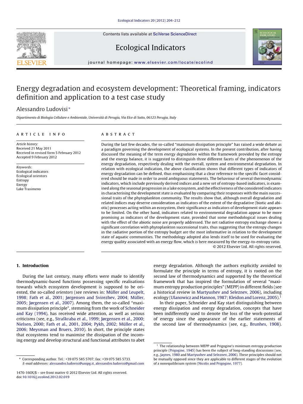 Energy Degradation and Ecosystem Development: Theoretical Framing, Indicators