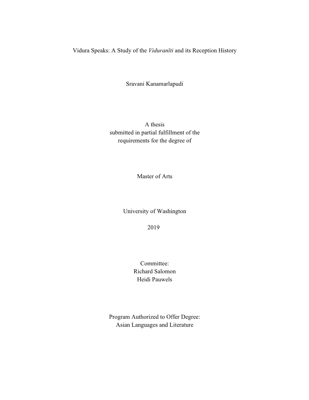 Vidura Speaks: a Study of the Viduranīti and Its Reception History