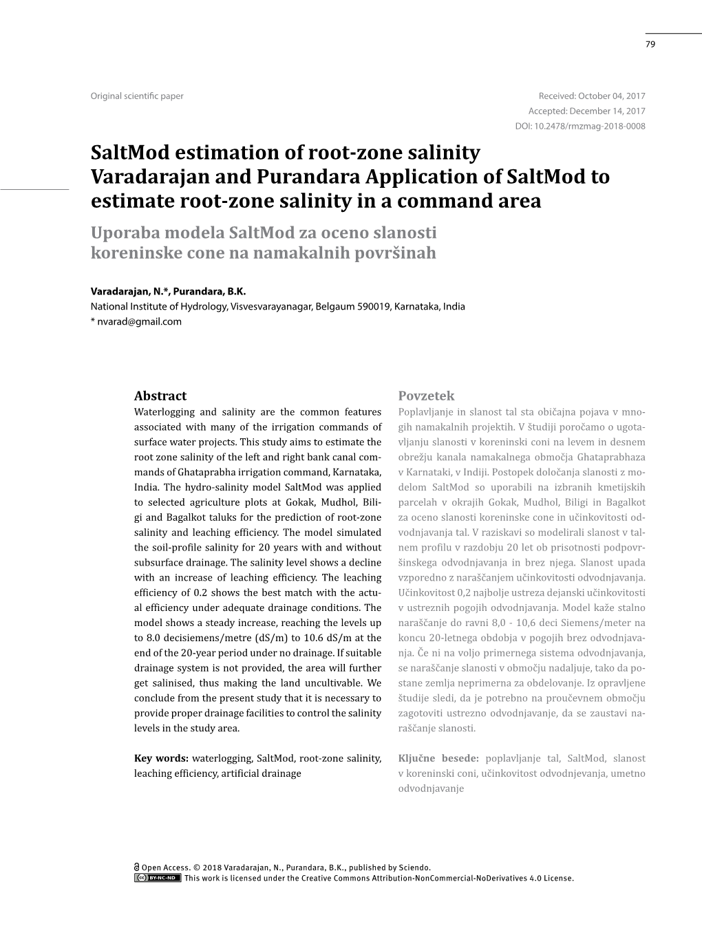 Saltmod Estimation of Root-Zone Salinity Varadarajan and Purandara