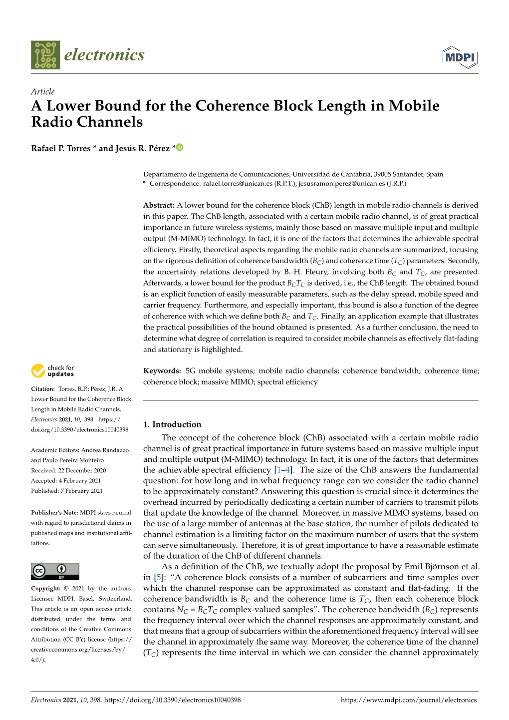 A Lower Bound for the Coherence Block Length in Mobile Radio Channels