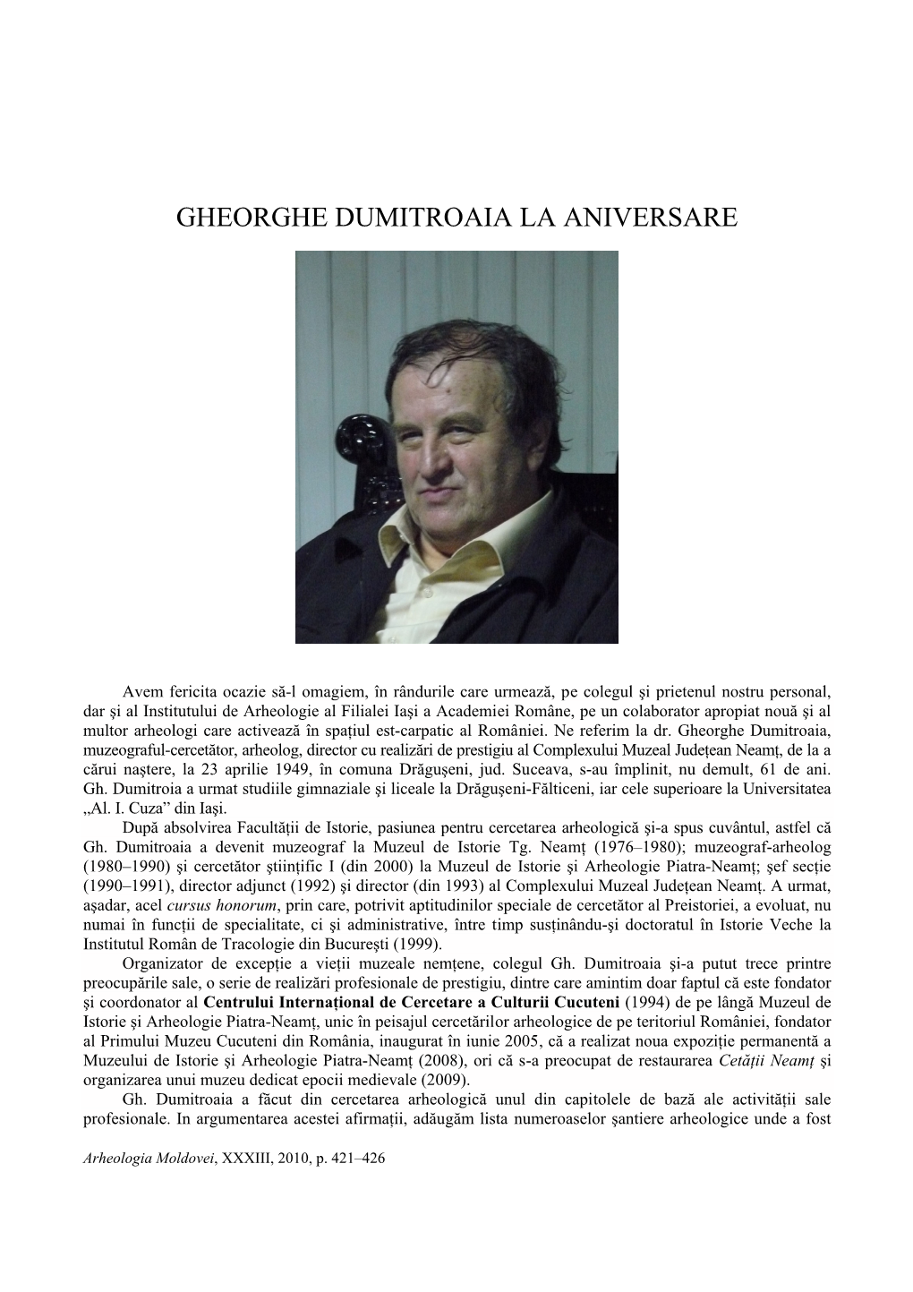 Gheorghe Dumitroaia La Aniversare