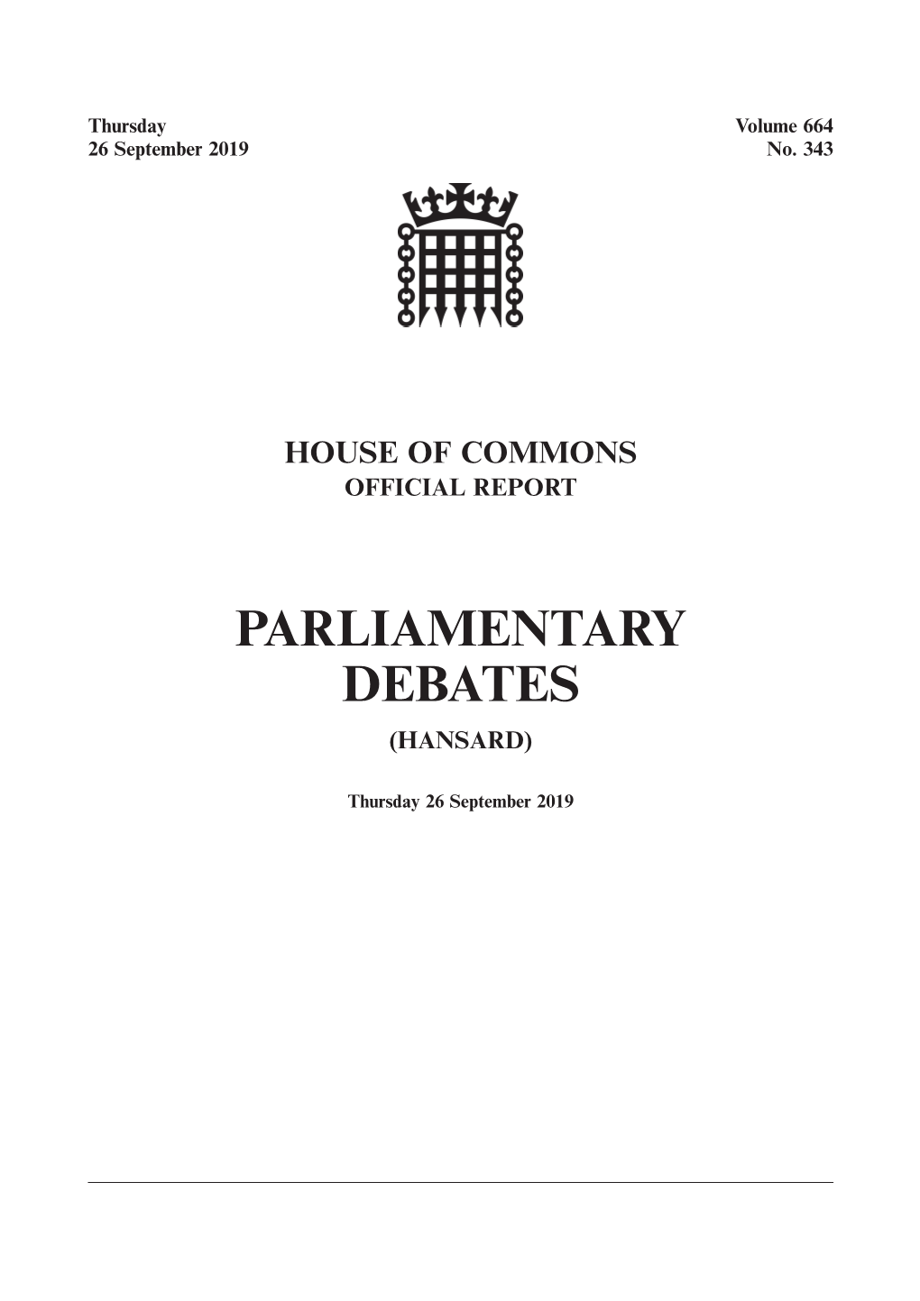 House of Commons Official Report Parliamentary