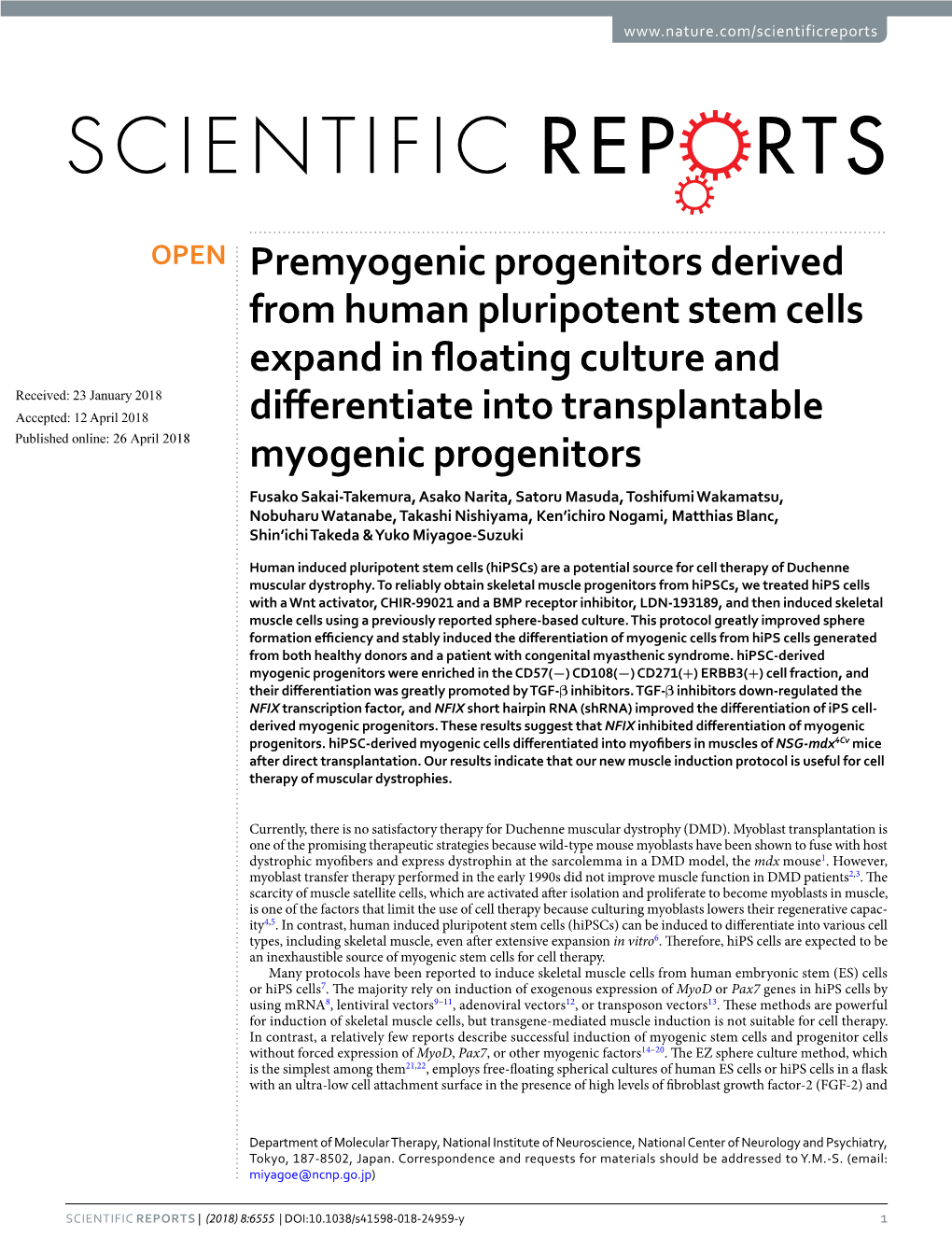 Premyogenic Progenitors Derived from Human Pluripotent Stem Cells