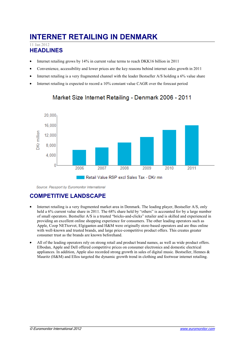 INTERNET RETAILING in DENMARK 11 Jan 2012 HEADLINES