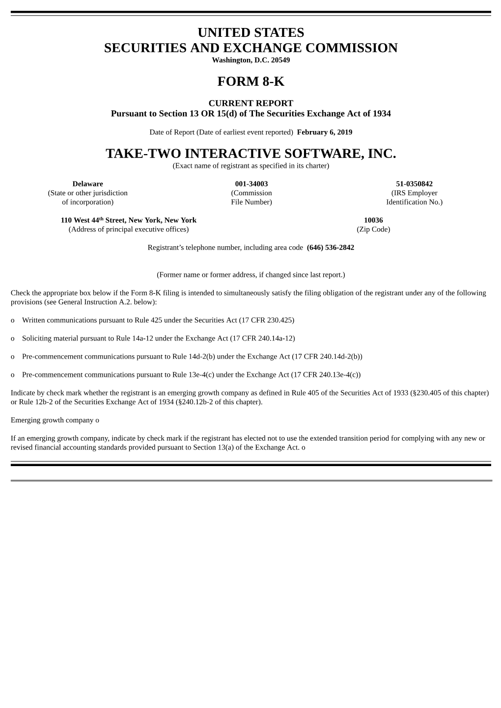 United States Securities and Exchange Commission Form