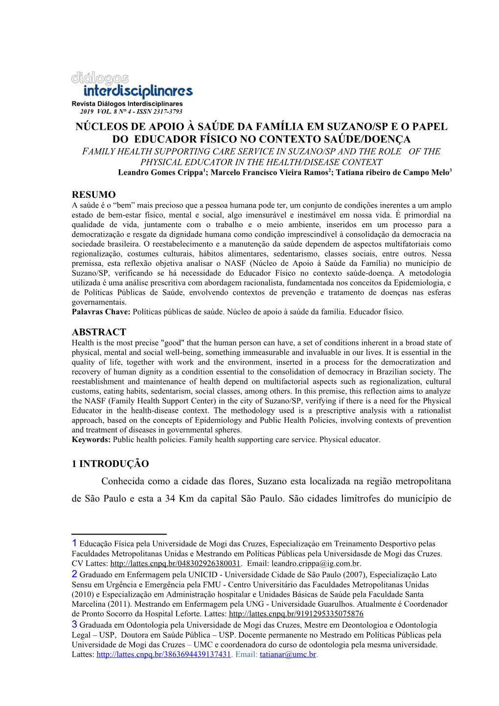 Núcleos De Apoio À Saúde Da Família Em Suzano/Sp E O Papel Do