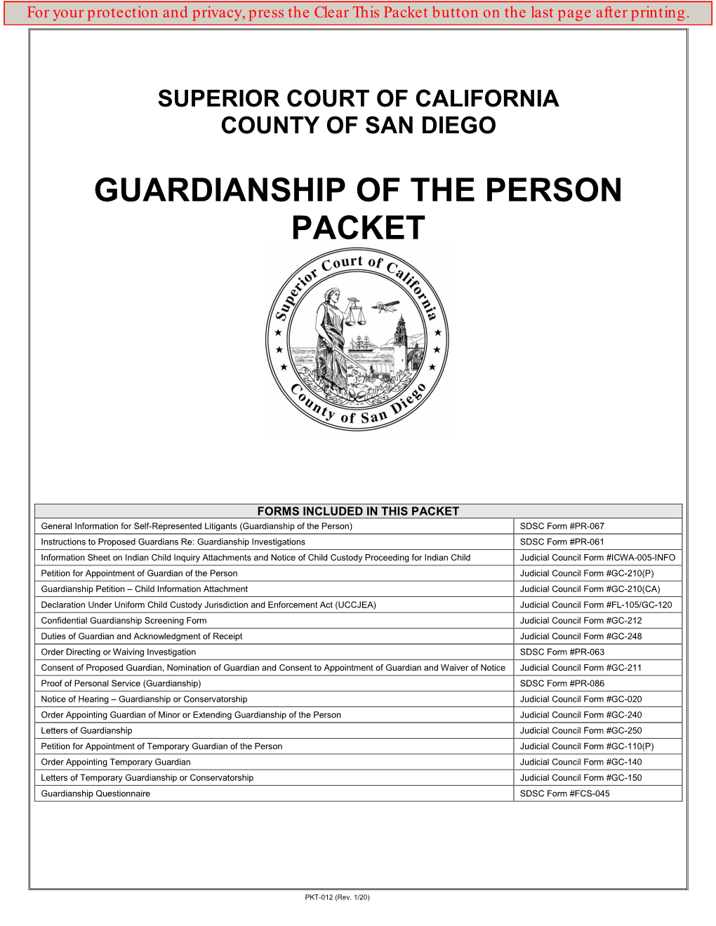 Guardianship of the Person Packet