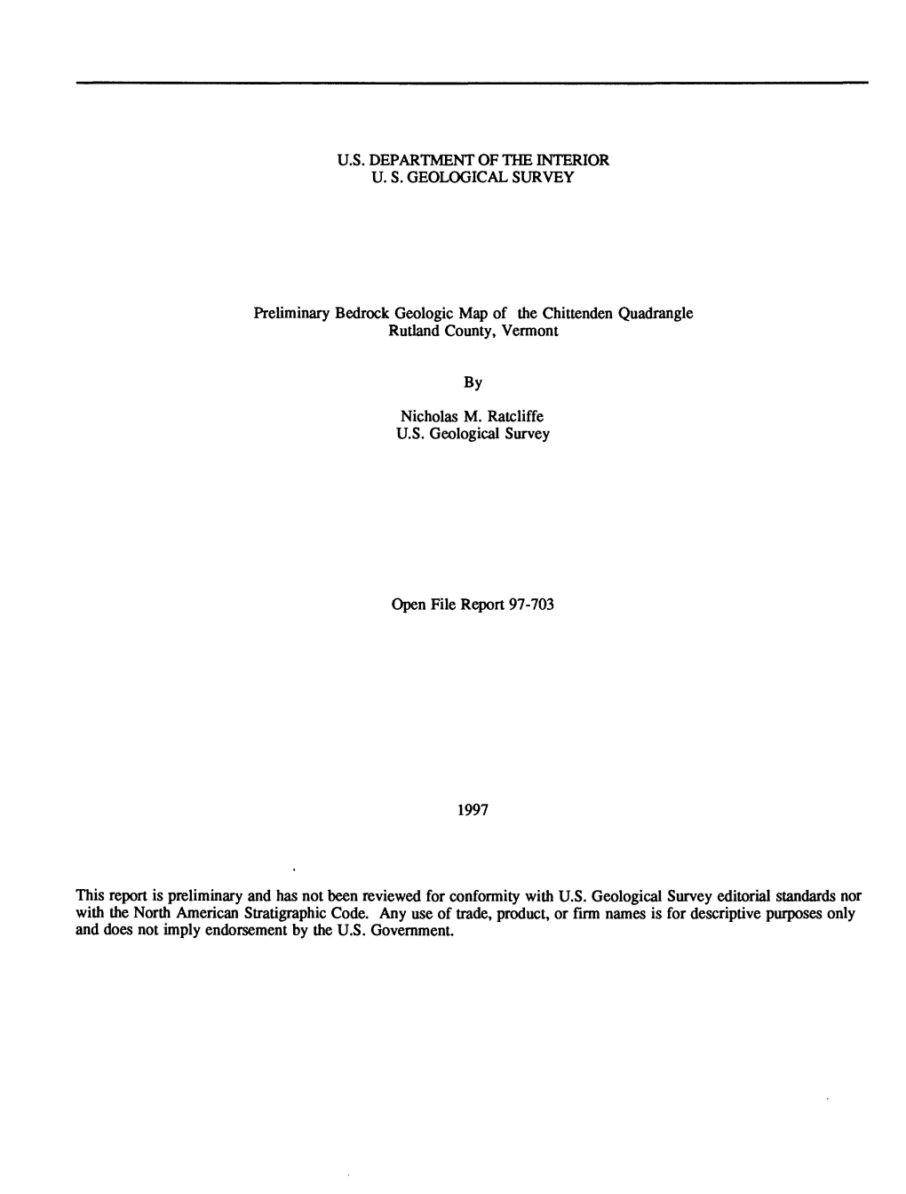 Preliminary Bedrock Geologic Map of the Chittenden Quadrangle Rutland County, Vermont