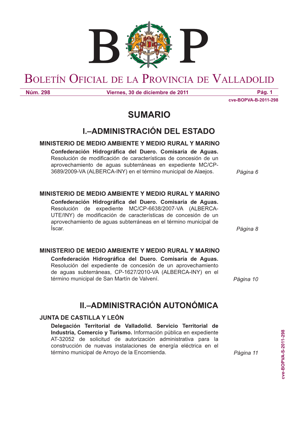 Boletín Oficial De La Provincia De Valladolid Sumario