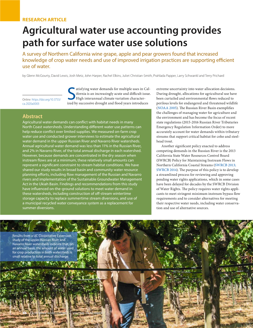Agricultural Water Use Accounting Provides Path for Surface