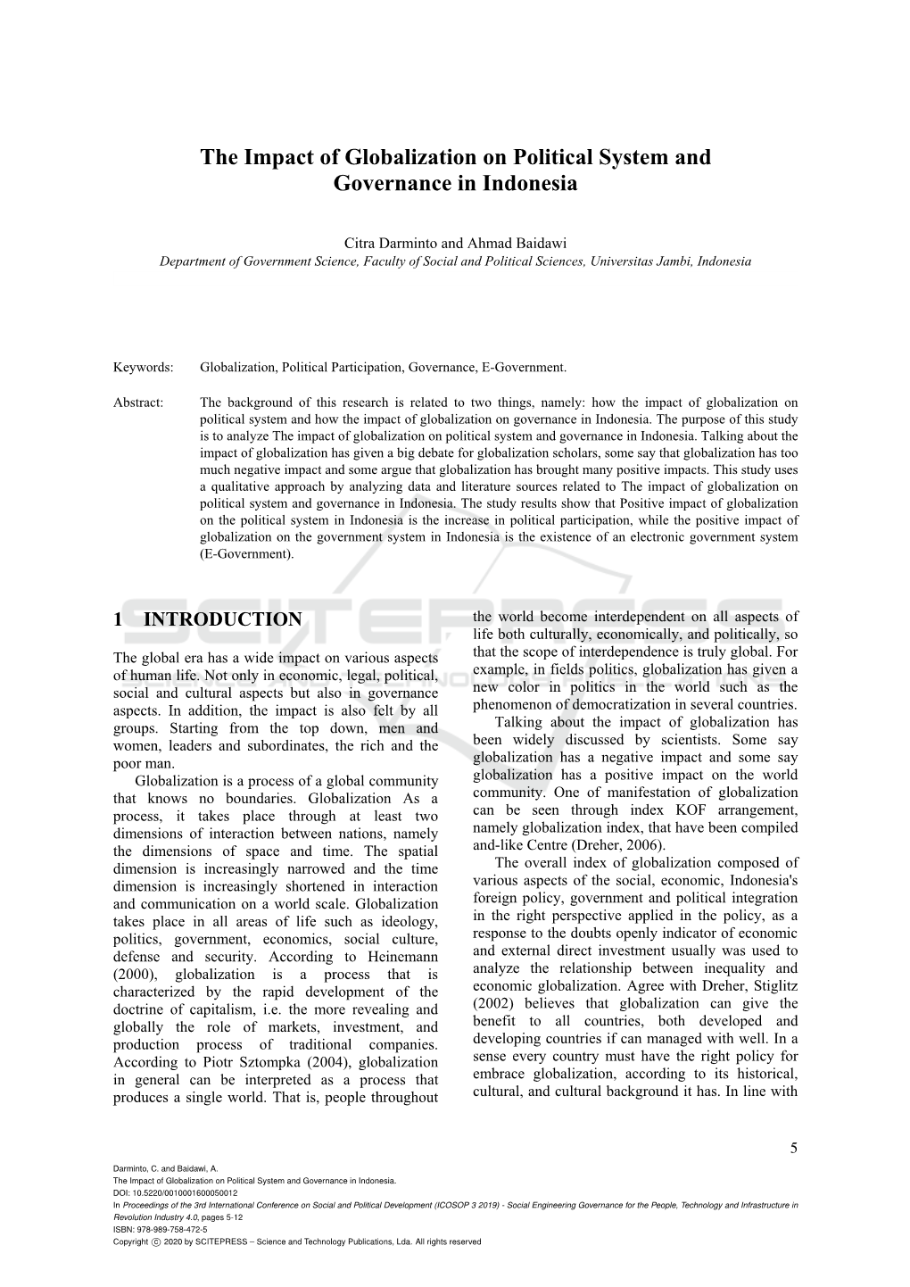 The Impact of Globalization on Political System and Governance in Indonesia