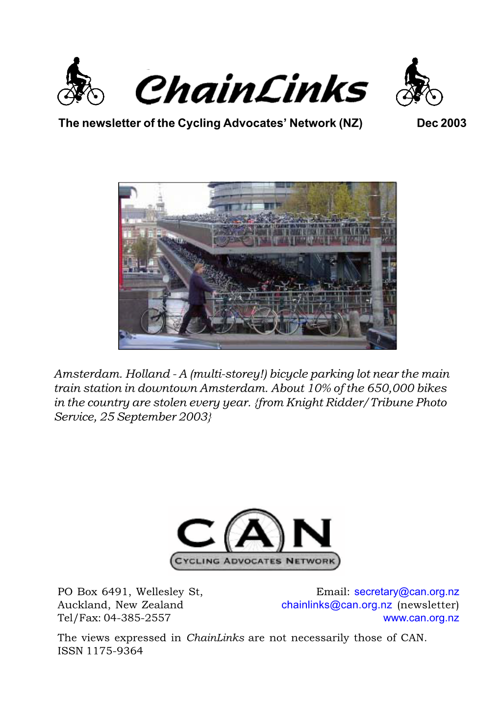 The Newsletter of the Cycling Advocates' Network (NZ) Dec 2003