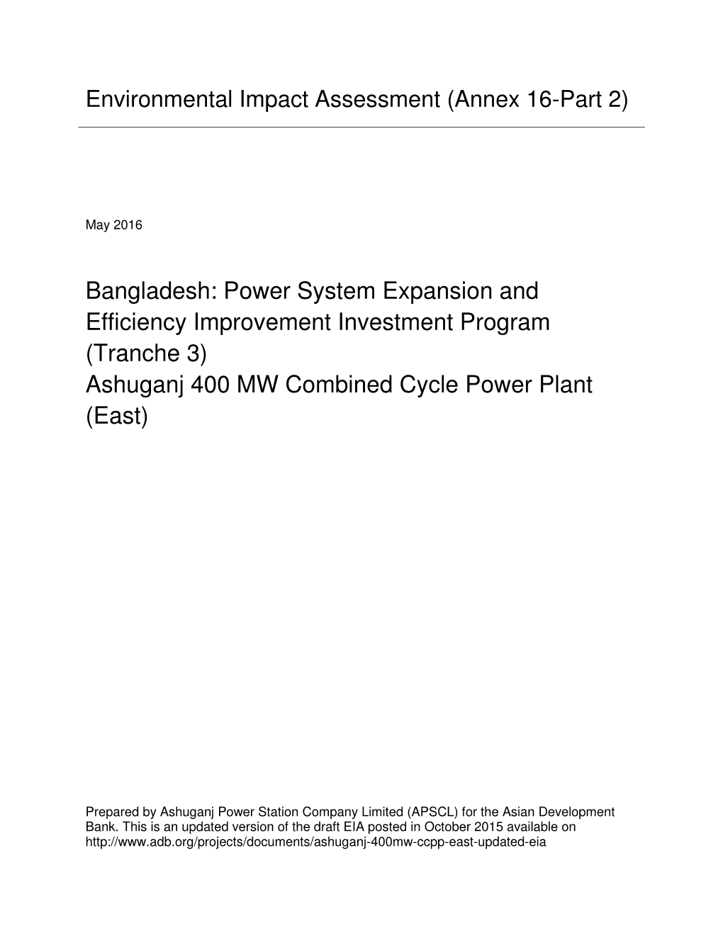 Ashuganj 400 MW Combined Cycle Power Plant (East)