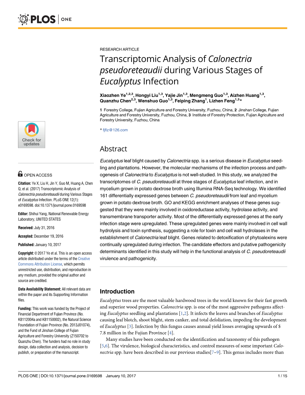 Transcriptomic Analysis of Calonectria Pseudoreteaudii During Various Stages of Eucalyptus Infection
