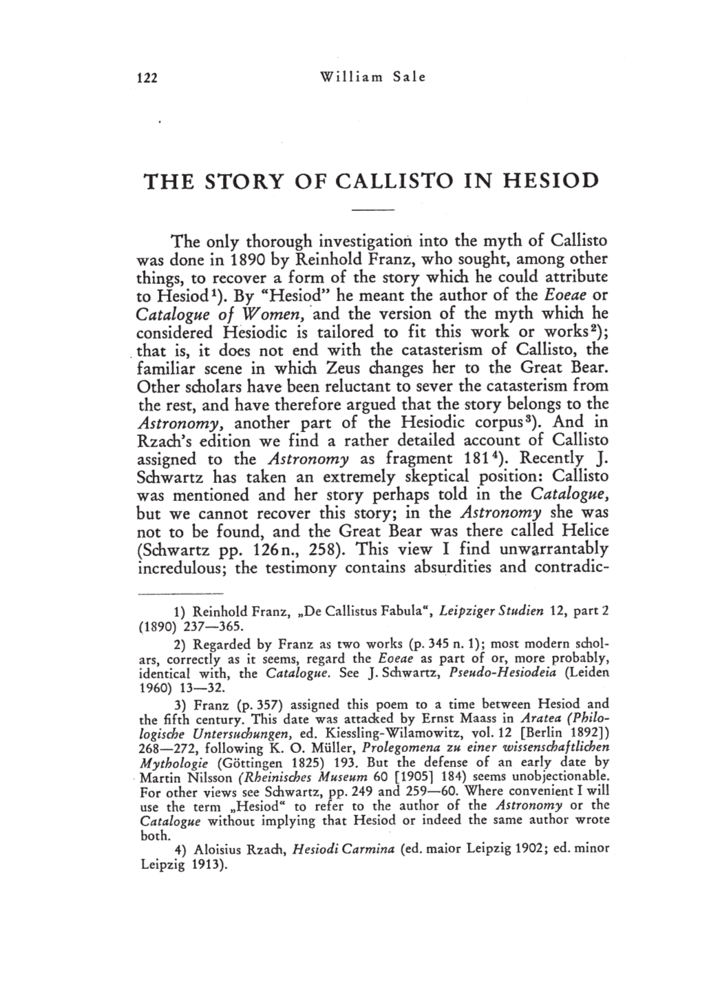 The Story of Callisto in Hesiod