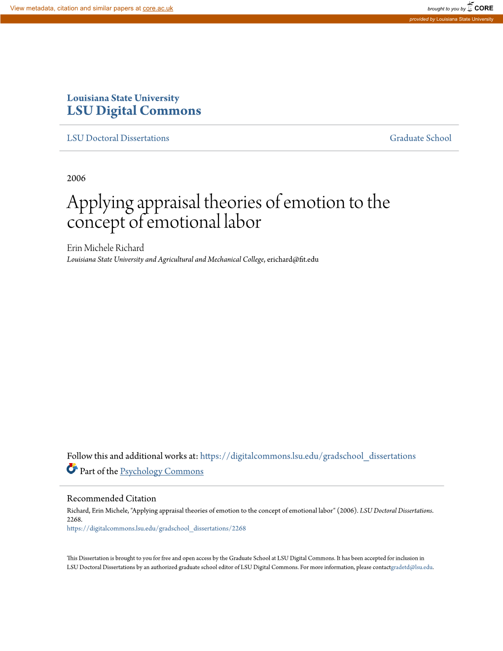 Applying Appraisal Theories of Emotion to the Concept of Emotional Labor