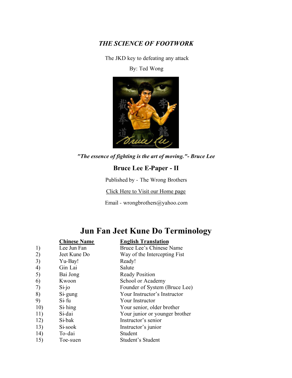 Jun Fan Jeet Kune Do Terminology