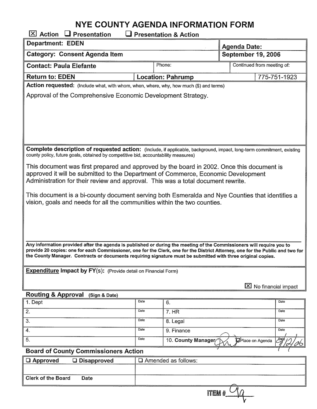 Nye County Agenda Information Form