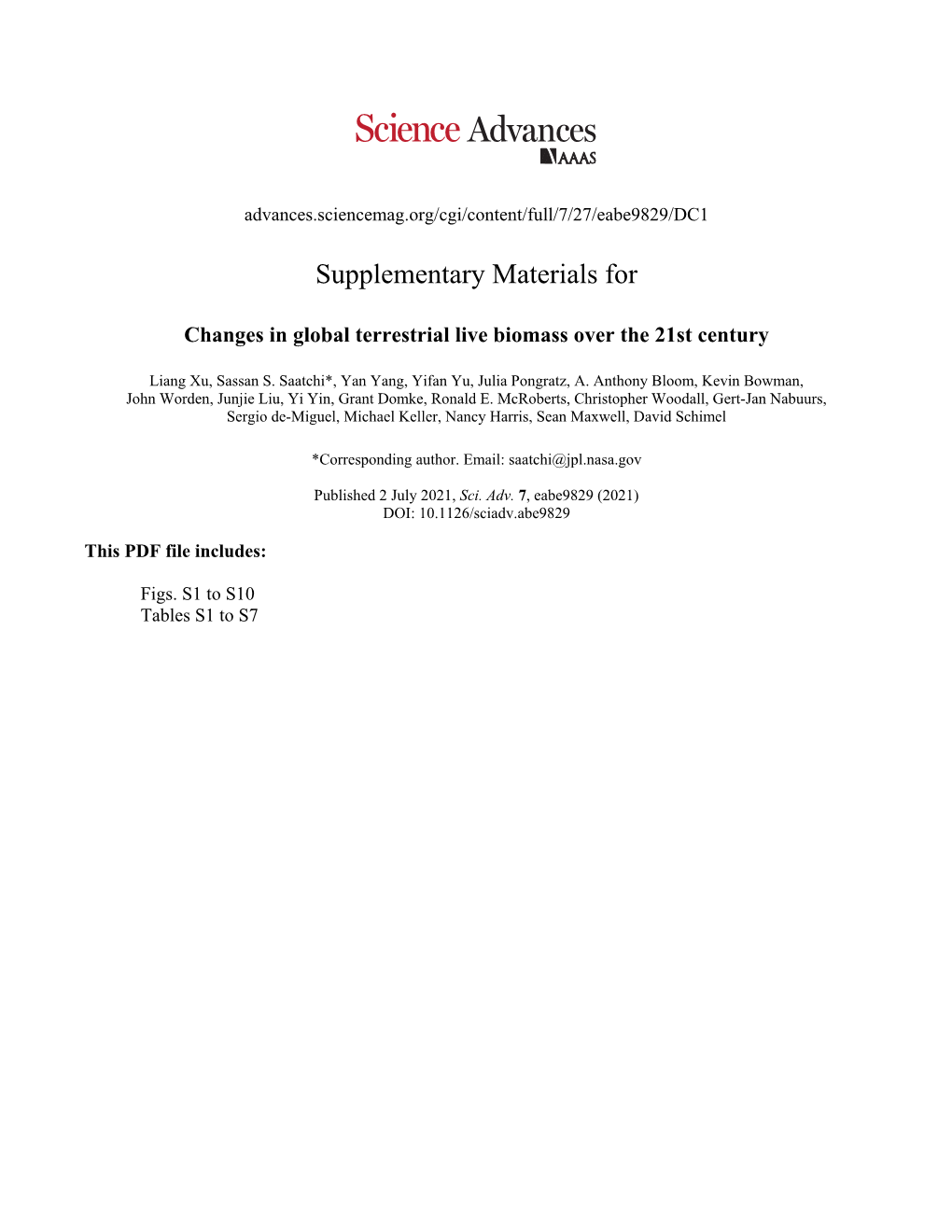 Changes in Global Terrestrial Live Biomass Over the 21St Century