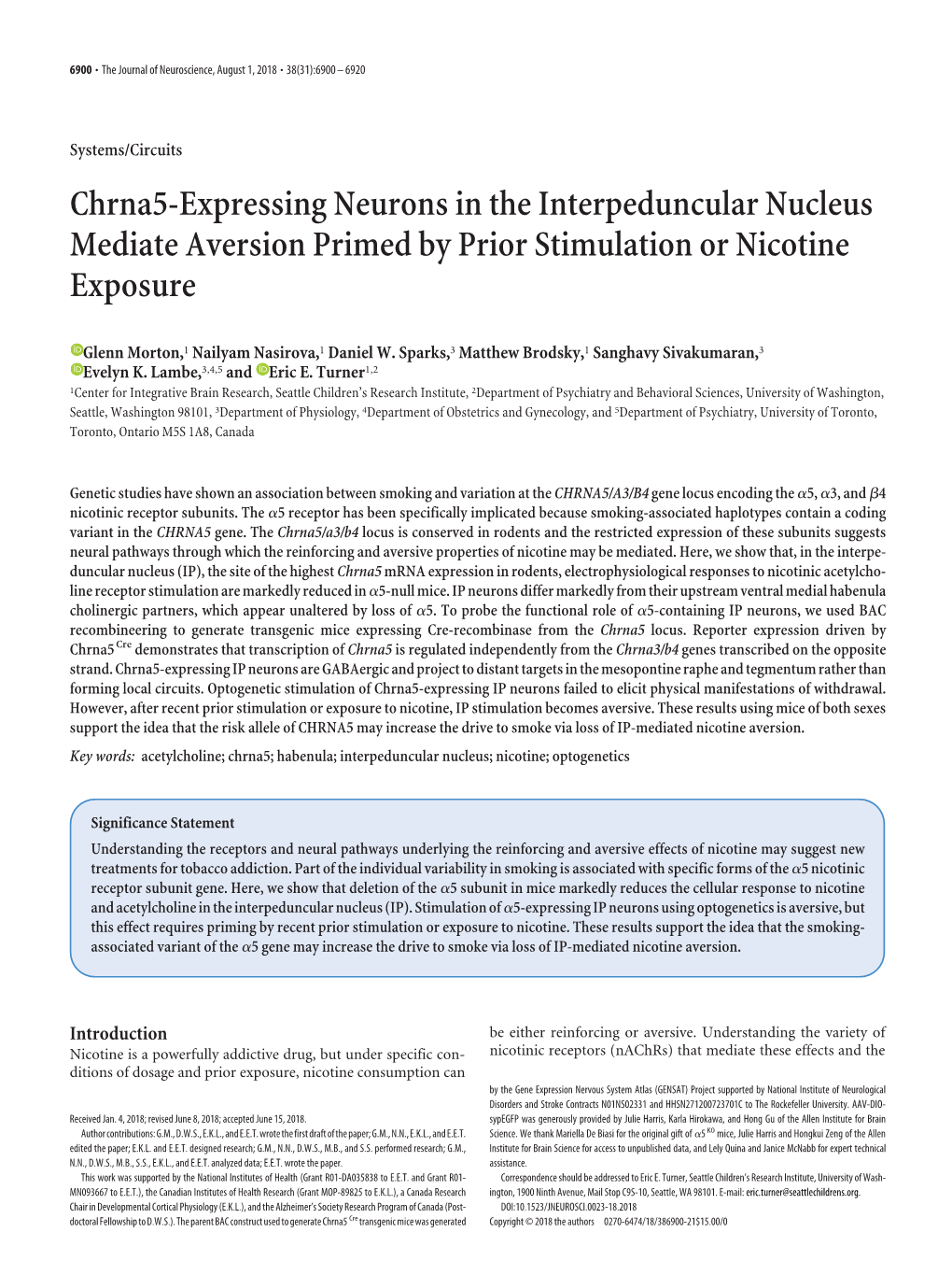 Chrna5-Expressing Neurons in the Interpeduncular Nucleus Mediate Aversion Primed by Prior Stimulation Or Nicotine Exposure