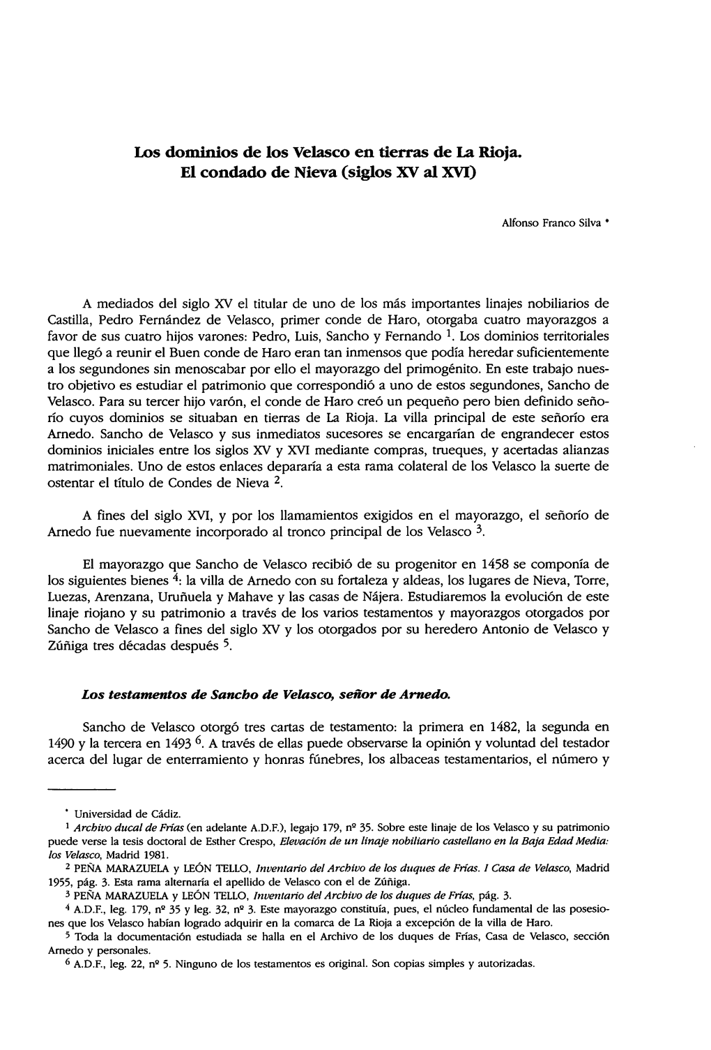 Los Dominios De Los Velasco En Tierras De La Rioja. El Condado De Nieva (Siglos XV Al XVI)